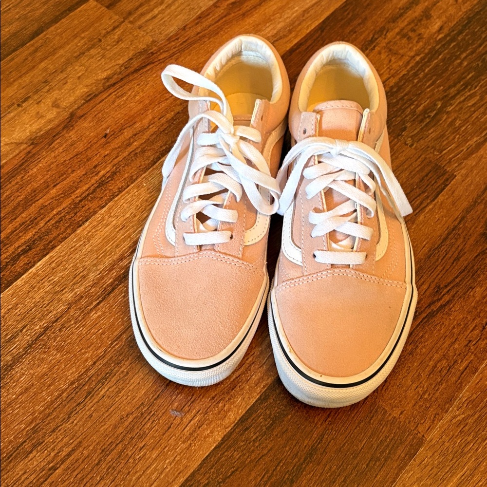 Vans Women's Soft Pink and White Sneakers